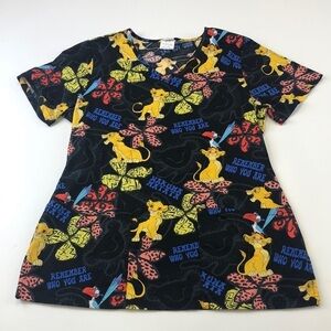 Scrubs top Disney Lion King short sleeve black and brights print XS